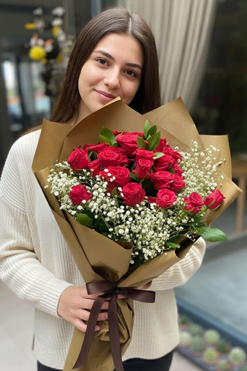 50 Cm 20 Adet Kırmızı Gülden Buket