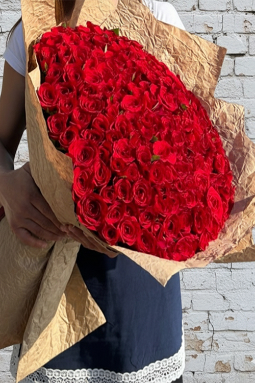 60 Cm 100 Kırmızı Gülden Buket