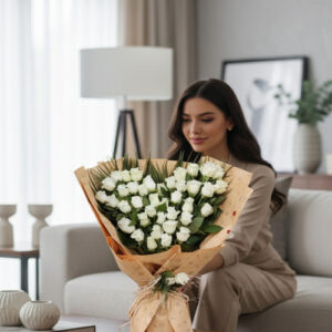 70 Cm 100 Adet Beyaz Gülden Buket