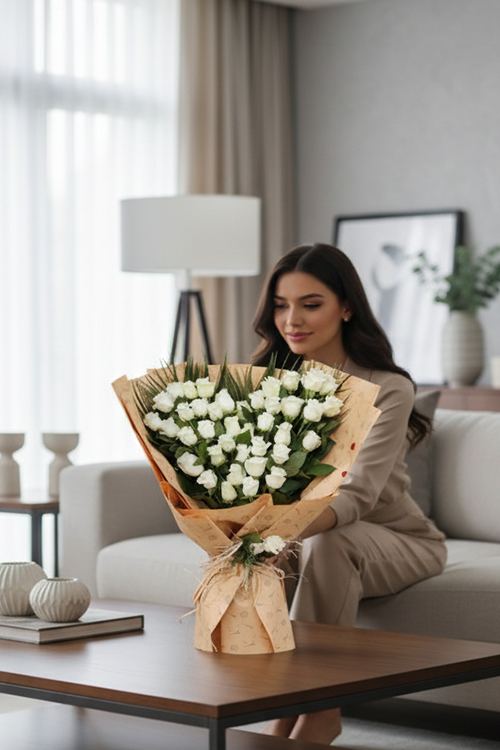 70 Cm 100 Adet Beyaz Gülden Buket