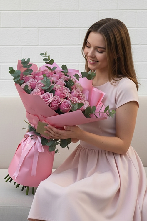 60 Cm 50 Pembe Gülden Buket