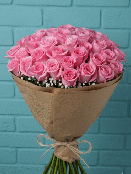 60 cm 75 Adet Pembe Gülden Buket