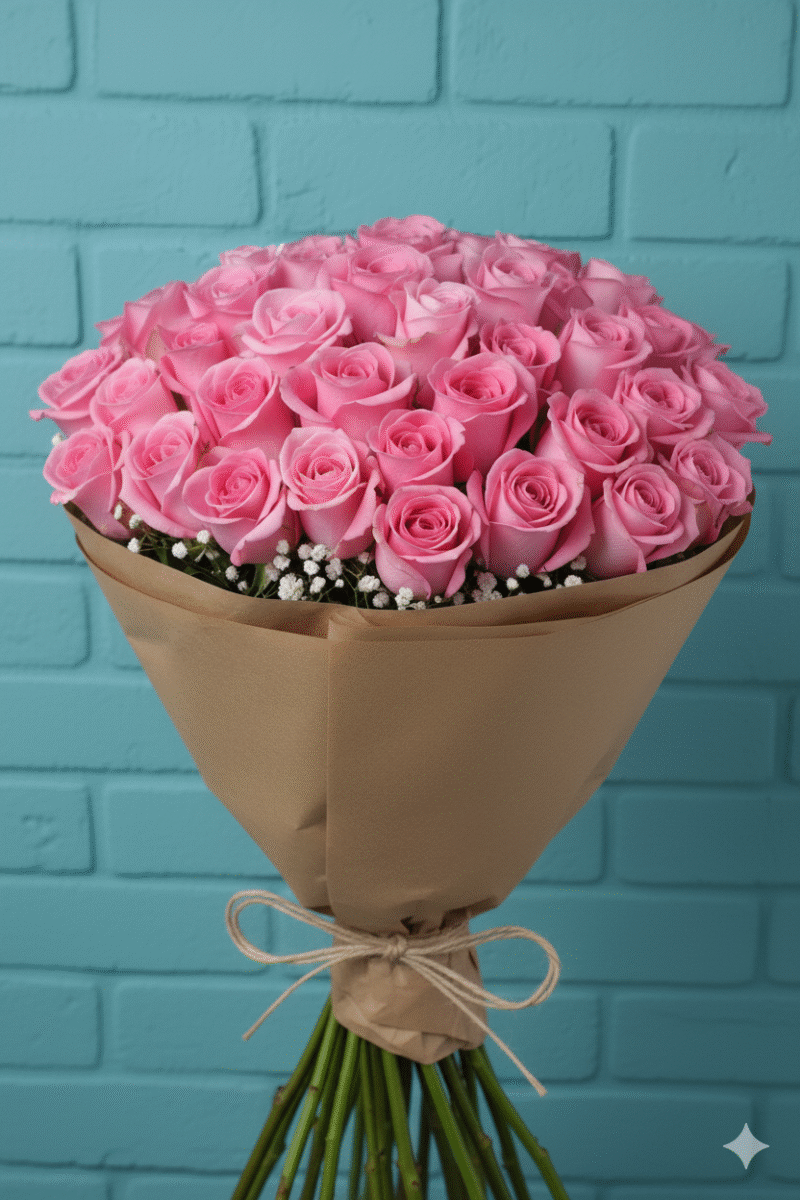 60 cm 75 Adet Pembe Gülden Buket