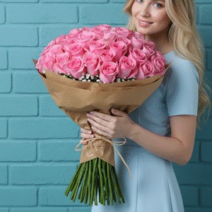 60 cm 75 Adet Pembe Gülden Buket