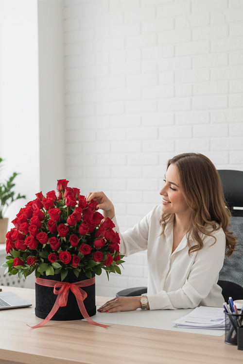 100 Kırmızı Gül Siyah Kutuda