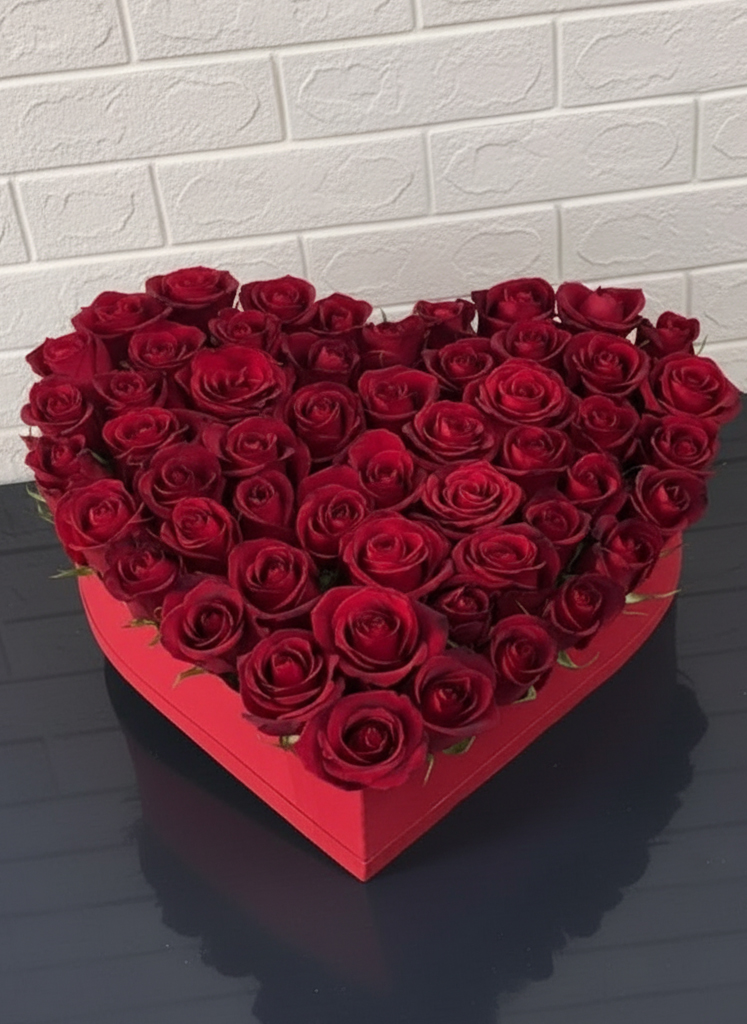 50 Kırmızı Gülden Kalp Arajman