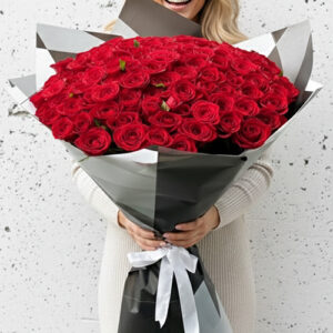 80 cm 100 Kırmızı Gülden Buket