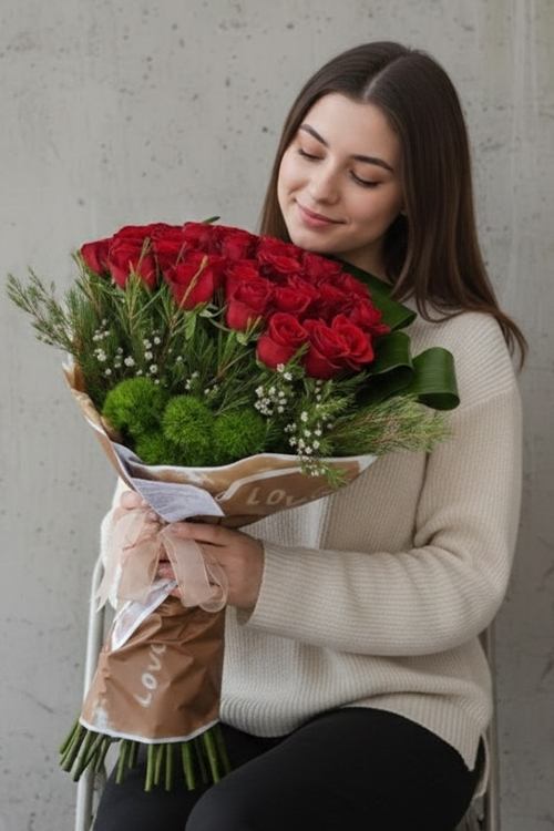 80 Cm 21 Adet Kırmızı Gülden Buket