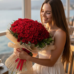 70 Cm 100 Kırmızı Gülden Buket