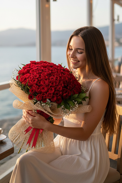 70 Cm 100 Kırmızı Gülden Buket